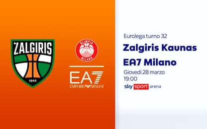 Zalgiris-Milano LIVE su Sky Sport Arena alle 19