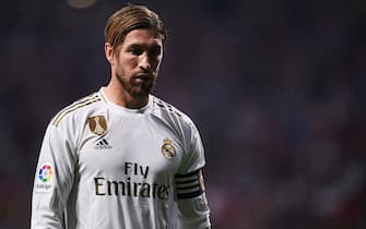 MADRID, SPAIN - SEPTEMBER 28: Sergio Ramos of Real Madrid CF looks on during the Liga match between Club Atletico de Madrid and Real Madrid CF at Wanda Metropolitano on September 28, 2019 in Madrid, Spain. (Photo by Aitor Alcalde Colomer/Getty Images)