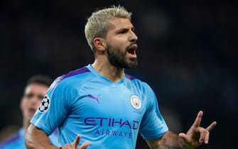 MANCHESTER, ENGLAND - OCTOBER 22: Sergio Aguero of Manchester City celebrates scoring his second goal during the UEFA Champions League group C match between Manchester City and Atalanta at Etihad Stadium on October 22, 2019 in Manchester, United Kingdom. (Photo by Visionhaus)