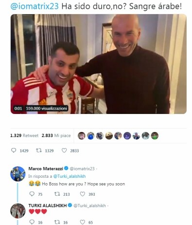La risposta di Materazzi su Twitter