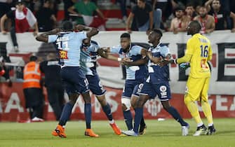 Le Havre's French midfielder Jean-Philippe Mateta reacts after scoring a penalty kick during the French second-division playoff between AC Ajaccio and Le Havre at the Francois Coty stadium in Ajaccio, on the French Mediterranean island of Corsica, on May 20, 2018. (Photo by PASCAL POCHARD-CASABIANCA / AFP)        (Photo credit should read PASCAL POCHARD-CASABIANCA/AFP via Getty Images)