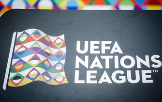 PORTO, PORTUGAL - JUNE 9: Logo of UEFA Nations League during the  UEFA Nations league match between Portugal v Holland at the Estadio do Dragao on June 9, 2019 in Porto Portugal (Photo by Erwin Spek/Soccrates/Getty Images)