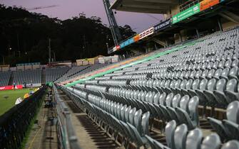GOSFORD, AUSTRALIA - MARCH 20: General View of Central Coast Stadium showing no fans due to the lockout from coronavirus during the round 24 A-League match between the Central Coast Mariners and Melbourne City at Central Coast Stadium on March 20, 2020 in Gosford, Australia. (Photo by Ashley Feder/Getty Images)