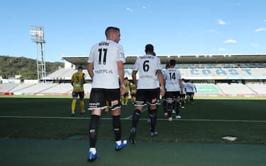 GOSFORD, AUSTRALIA - MARCH 20: Melbourne City players walk onto the ground at the start of the match during the round 24 A-League match between the Central Coast Mariners and Melbourne City at Central Coast Stadium on March 20, 2020 in Gosford, Australia. (Photo by Tony Feder/Getty Images)
