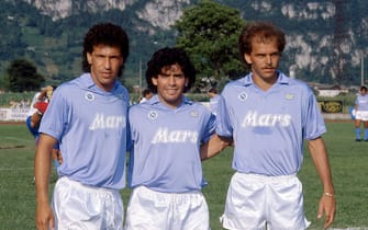 UNSPECIFIED,ITALY: 1988-89 Antonio Careca, Diego Armando Maradona, Alemao of SSC Napoli, during the Seria A Italy.  (Photo by Alessandro Sabattini/Getty Images)