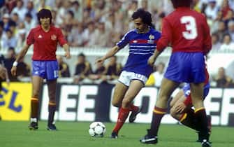 France's Michel Platini during the Final of the UEFA EURO 1984 Soccer match, France vs Spain at Parc des Princes in Paris, France on June 27th, 1984. 
ANSA/Szwarc Henri