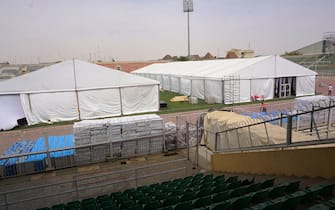 A general view of a COVID-19 coronavirus isolation centre at the Sani Abacha stadium in Kano, Nigeria, on April 7, 2020. - The centre is being built with donations from Kano-born Aliko Dangote, a Nigerian businessman and philanthropist and Africa's richest man. (Photo by AMINU ABUBAKAR / AFP) (Photo by AMINU ABUBAKAR/AFP via Getty Images)