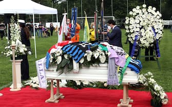 I funerali nel campo sportivo di Cermenate, in provincia di Como,  di
 Andrea Rinaldi, il giovane calciatore di Atalanta e Legnano morto per un aneurisma,  19 Maggio 2020.
ANSA / MATTEO BAZZI