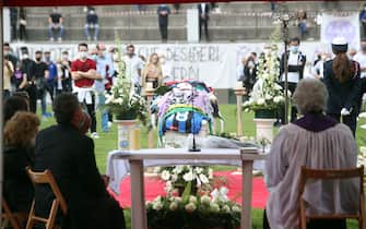 I funerali nel centro sportivo di Cermenate, in provincia di Como, di Andrea Rinaldi, il diciannovenne calciatore di Atalanta e Legnano, morto per un aneurisma, 19 maggio 2020. ANSA/MATTEO BAZZI