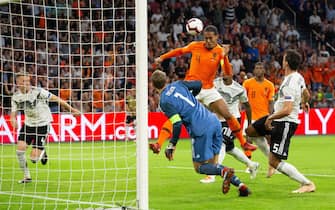 Germay goalkeeper Manuel Neuer, Virgil van Dijk of Holland, Jerome Boateng of Germany, Georginio Wijnaldum of Holland, Mats Hummels of Germany during the UEFA Nations League A group 1 qualifying match between The Netherlands and Germany at the Johan Cruijff Arena on October 13, 2018 in Amsterdam, The Netherlands(Photo by VI Images via Getty Images)