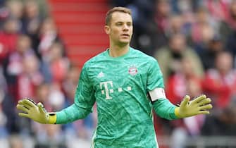 epa07897951 Bayern's goalkeeper Manuel Neuer reacts during the German Bundesliga soccer match between FC Bayern Munich and TSG 1899 Hoffenheim in Munich, Germany, 05 October 2019.  EPA/RONALD WITTEK CONDITIONS - ATTENTION: The DFL regulations prohibit any use of photographs as image sequences and/or quasi-video.