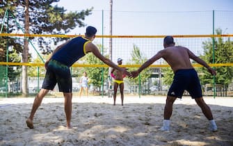 epa06928629 Athletes in action during the Beach Volley competition of the 10th Gay Games in Paris, France, 05 August 2018. The Gay Games, a mix of sports and festives events, are the worldâs largest rally for the rights of gays and lesbians and are held every four years since 1982.  EPA/CHRISTOPHE PETIT TESSON