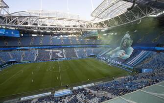 RUSSIA SOCCER RUSSIAN PREMIER LEAGUE epa08511057 View of semi-empty Gazprom arena during the Russian Premier League soccer match between Zenit St. Petersburg and Krylia Sovetov Samara in St. Petersburg, Russia, 26 June 2020. Russian Soccer Premier League restarts matches after a lockdown caused by coronavirus pandemic with limited quantity of fans. EPA/ANATOLY MALTSEV