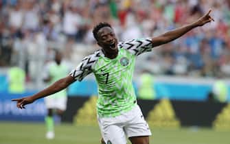 epa06831398 Ahmed Musa of Nigeria celebrates after scoring the 2-0 goal during the FIFA World Cup 2018 group D preliminary round soccer match between Nigeria and Iceland in Volgograd, Russia, 22 June 2018.

(RESTRICTIONS APPLY: Editorial Use Only, not used in association with any commercial entity - Images must not be used in any form of alert service or push service of any kind including via mobile alert services, downloads to mobile devices or MMS messaging - Images must appear as still images and must not emulate match action video footage - No alteration is made to, and no text or image is superimposed over, any published image which: (a) intentionally obscures or removes a sponsor identification image; or (b) adds or overlays the commercial identification of any third party which is not officially associated with the FIFA World Cup)  EPA/ZURAB KURTSIKIDZE   EDITORIAL USE ONLY