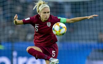 epa07649077 England's Steph Houghton in action during the FIFA Women's World Cup 2019 Group D match between England and Argentina in Le Havre, France, 14 June 2019.  EPA/PETER POWELL .