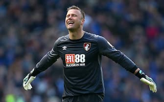 BRIGHTON, ENGLAND - APRIL 13: Artur Boruc of AFC Bournemouth celebrates his sides first goal during the Premier League match between Brighton & Hove Albion and AFC Bournemouth at American Express Community Stadium on April 13, 2019 in Brighton, United Kingdom. (Photo by Charlie Crowhurst/Getty Images)