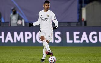 Casemiro of Real Madrid during the Champions League match, Group B between Real Madrid and Borussia Monchengladbach played at Alfredo Di Stefano Stadium on December 9, 2020 in Madrid, Spain. (Photo by Ruben Albarran/PRESSINPHOTO)