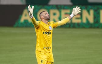 Weverton (# 21 Palmeiras) celebrates goal during Palmeiras' second goal during the game between Palmeiras and Bahia, valid for the 25th round of the Brazilian Championship 2020, held at the Allianz Parque Stadium in Sao Paulo, SP, Brazil on December 12, 2020.  (Photo: Richard Callis/Fotoarena/Sipa USA)