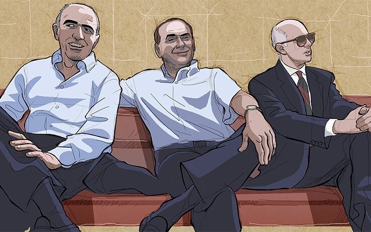 Illustrazione di Giuseppe Ferrario, in esclusiva per Sky Sport sacchi berlusconi