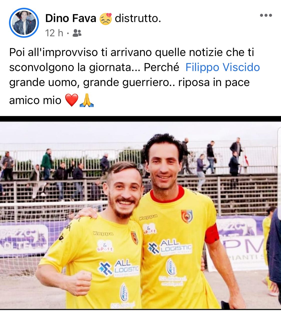Il post su Facebook di Dino Fava Passaro per Filippo Viscido