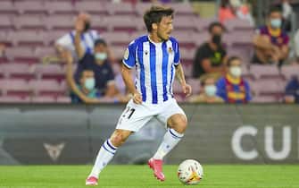 David Silva of Real Sociedad during the La Liga match between FC Barcelona and Real Sociedad played at Camp Nou Stadium on August 15, 2021 in Barcelona, Spain. (Photo by PRESSINPHOTO)