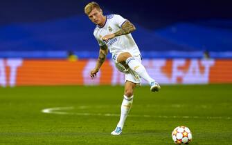 Toni Kroos of Real Madrid during the UEFA Champions League match between Real Madrid and  FC Sheriff Tiraspol played at Santiago Bernabeu Stadium on September 28, 2021 in Madrid, Spain. (Photo by PRESSINPHOTO)