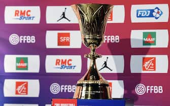 PARIS, FRANCE - JUNE 12: The trophy of the Basketball World Cup is displayed after announcing the France  players selected for this competition which will take place in China in September at a press conference at the restaurant "Le China " in Paris on June 12, 2019 in Paris, France. (Photo by Frederic Stevens/Getty Images)