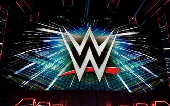 LAS VEGAS, NEVADA - OCTOBER 11:  A WWE logo is shown on a screen before a WWE news conference at T-Mobile Arena on October 11, 2019 in Las Vegas, Nevada. It was announced that WWE wrestler Braun Strowman will face heavyweight boxer Tyson Fury and WWE champion Brock Lesnar will take on former UFC heavyweight champion Cain Velasquez at the WWE's Crown Jewel event at Fahd International Stadium in Riyadh, Saudi Arabia on October 31.  (Photo by Ethan Miller/Getty Images)