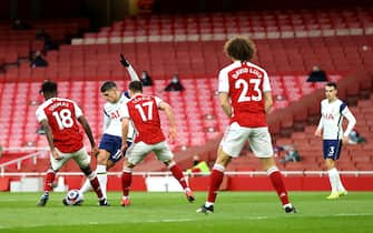 File photo dated 14-03-2021 of Tottenham Hotspur's Erik Lamela scoring their side's first goal of the game against Arsenal at the Emirates Stadium, London. Issue date: Friday May 21, 2021.