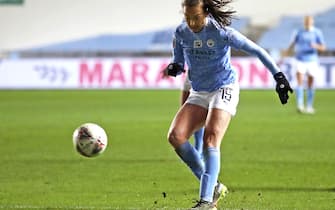 Manchester City's Caroline Weir scores their side's third goal of the game during the FA Women's Super League match at the Academy Stadium, Manchester. Picture date: Friday February 12, 2021. (Photo by Tim Goode/PA Images via Getty Images)