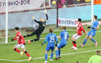 MOSCOW, RUSSIA - DECEMBER 5, 2020: FC Tambov's Sergei Ryzhikov (background) concedes a goal in the 2020/2021 Russian Premier League Round 17 football match against FC Spartak Moscow at Otkritie Arena. Gavriil Grigorov/TASS/Sipa USA