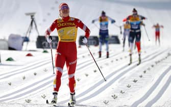 Winner Natalia Nepryaeva of Russia reacts while crossing the finish line during the women's 10 km mass start race at the FIS Tour de Ski in Val di Fiemme, Italy, 03 January 2022.  ANSA/ANDREA SOLERO
