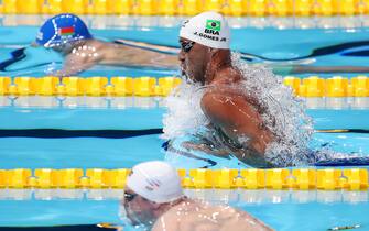 epa09651825 Joao Gomes Junior of Brazil in action in his semi final in the Men's 50m Breaststroke at the 15th FINA World Swimming Championships (25m), Abu Dhabi, United Arab Emirates, 20 December 2021.  EPA/ALI HAIDER