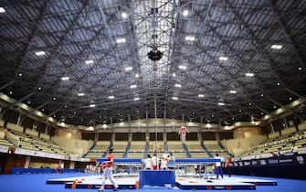 MAEBASHI, JAPAN - AUGUST 04:  A general view prior to the start of competition on day one of the Trampoline World Cup at Yamato Citizens Gymnasium Maebashi on August 4, 2018 in Maebashi, Gunma, Japan.  (Photo by Matt Roberts/Getty Images)