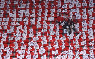 TORONTO, ON - JULY 23  - Flags are laid out for the MLS debut of Toronto FC forward Lorenzo Insigne as Toronto FC plays Charlotte FC at BMO Field in Toronto. July 23, 2022.        (Steve Russell/Toronto Star via Getty Images)