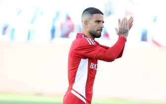 TORONTO, ON - JULY 23  - Toronto FC forward Lorenzo Insigne (24) applauds fans before his MLS debut as Toronto FC plays Charlotte FC at BMO Field in Toronto. July 23, 2022.        (Steve Russell/Toronto Star via Getty Images)