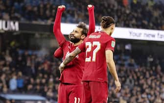 Liverpool forward Mohamed Salah (11) scores and celebrates 2-2 during the English League Cup, EFL 4th Round Carabao Cup, football match between Manchester City and Liverpool on December 22, 2022 at the Etihad Stadium in Manchester, England - Photo: Ian Stephen/DPPI/LiveMedia