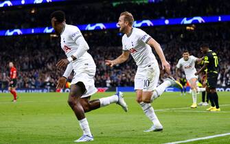 Tottenham Hotspur's Harry Kane celebrates scoring a goal before it is later disallowed by VAR during the UEFA Champions League group D match at the Tottenham Hotspur Stadium, London. Picture date: Wednesday October 26, 2022.