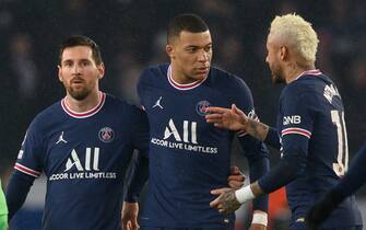 File photo - Lionel Messi, Kylian Mbappe and Neymar Jr during the UEFA Champions League Round Of Sixteen Leg One match between Paris Saint-Germain and Real Madrid at Parc des Princes on February 15, 2022 in Paris, France. Kylian Mbappe will go up against Lionel Messi in the 2022 World Cup final after France defeated a brave Morocco side 2-0. Photo Laurent Zabulon/ABACAPRESS.COM