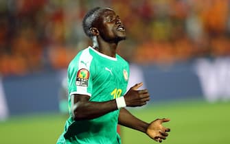 epa07698032 Senegal's Sadio Mane celebrates scoring during the 2019 Africa Cup of Nations (AFCON 2019) round of 16 soccer match between Uganda and Senegal in Cairo Stadium in Cairo, Egypt, 05 July 2019.  EPA/KHALED ELFIQI