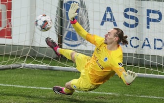 Genk's goalkeeper Maarten Vandevoordt pictured in action during a soccer match between KAS Eupen and KRC Genk, Wednesday 01 February 2023 in Eupen, a postponed game of the day 22 of the 2022-2023 'Jupiler Pro League' first division of the Belgian championship. BELGA PHOTO BRUNO FAHY (Photo by BRUNO FAHY/Belga/Sipa USA)