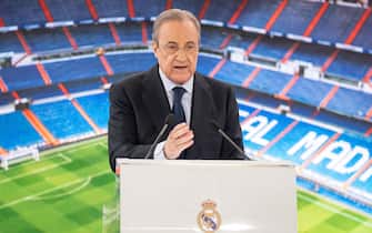 Real Madrid president Florentino Perez during the presentation Belgium&#xb4;s Eden Hazard  as Real Madrid new player at Santiago Bernabeu Stadium in Madrid, Spain, 13 June 2019