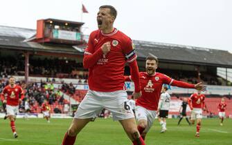Barnsley&#x92;s Mads Andersen celebrates scoring against Plymouth Argyle during the Sky Bet League One match at Oakwell Stadium, Barnsley. Picture date: Saturday March 11, 2023.