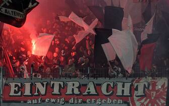FRANKFURT - Eintracht Frankfurt supporters during the UEFA Champions League Round of 16 game between Eintracht Frankfurt and SSC Napoli at Germany's Bank Park stadium on February 21, 2023 in Frankfurt am Main, Germany. AP | Dutch Height | GERRIT OF COLOGNE /ANP/Sipa USA