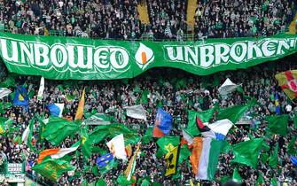 Celtic fans in the stands before the cinch Premiership match at Celtic Park, Glasgow. Fan safety and security issues led to the decision by Celtic and Rangers to have home supporters only for the cinch Premiership match at Parkhead and the post-split game at Ibrox at a date yet to be determined. Picture date: Saturday April 8, 2023.