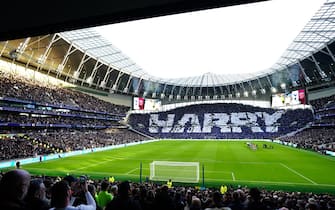 A general view of fans in the stands displaying a tribute to all-time Tottenham top scorer Harry Kane ahead of the Premier League match at the Tottenham Hotspur Stadium, London. Picture date: Sunday February 19, 2023.
