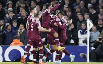 West Ham United's Gianluca Scamacca (second right) celebrating scoring their side's second goal of the game during the Premier League match at Elland Road, Leeds. Picture date: Wednesday January 4, 2023.
