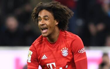 Bayern Munich's Dutch midfielder Joshua Zirkzee reacts after the second goal for Munich during the German first division Bundesliga football match Bayern Munich v VfL Wolfsburg in Munich on December 21, 2019. (Photo by Christof STACHE / AFP) / DFL REGULATIONS PROHIBIT ANY USE OF PHOTOGRAPHS AS IMAGE SEQUENCES AND/OR QUASI-VIDEO (Photo by CHRISTOF STACHE/AFP via Getty Images)