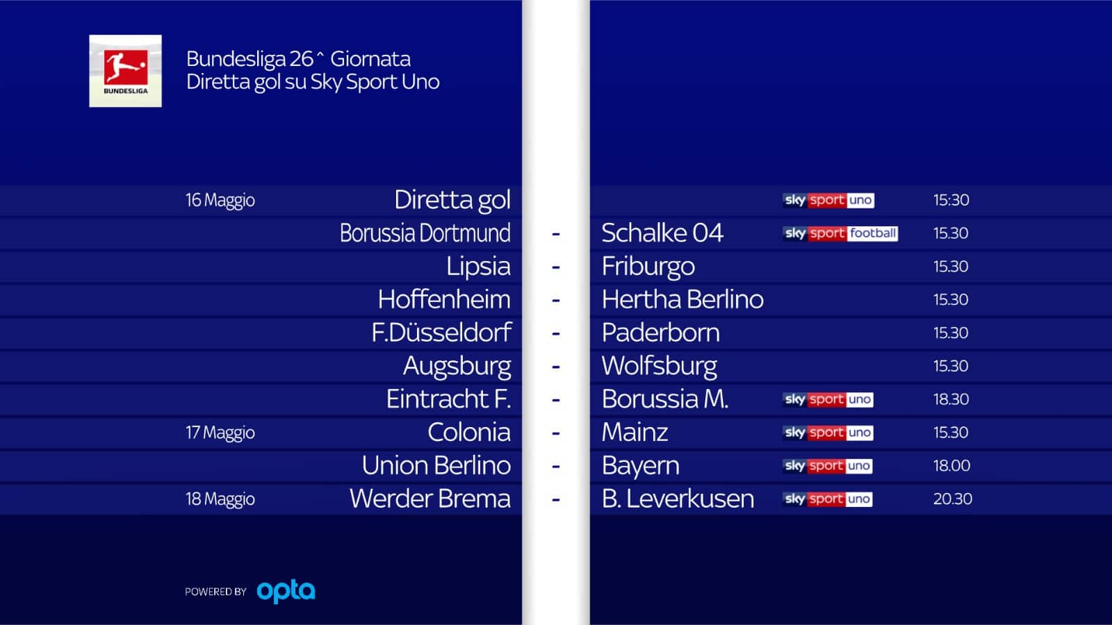 Programma 26^ giornata Bundesliga