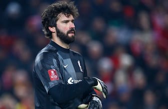 Liverpool goalkeeper Alisson during the FA Cup Fifth Round match at Anfield, Liverpool
Picture by Paul Chesterton/Focus Images/Sipa USA 
02/03/2022